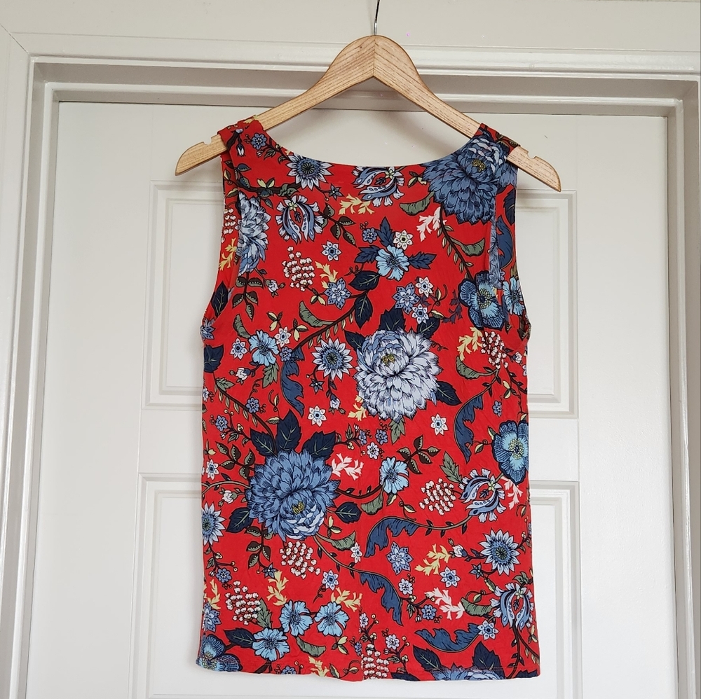 LOFT - Red Floral Sleeveless V Neck Top - Small - Picture 2 of 5